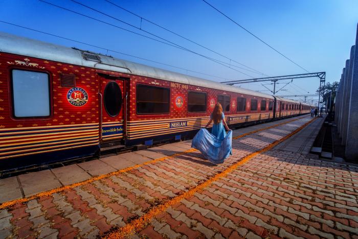 maharajas express train outside walking